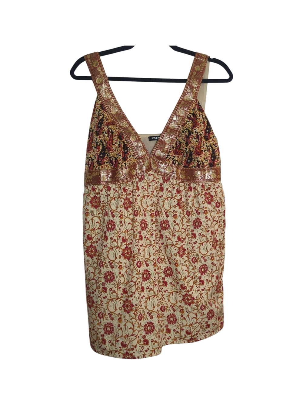 Boho Paisley Metallic Embroidered Floral Tank Top Size L Festival Indie Artisan